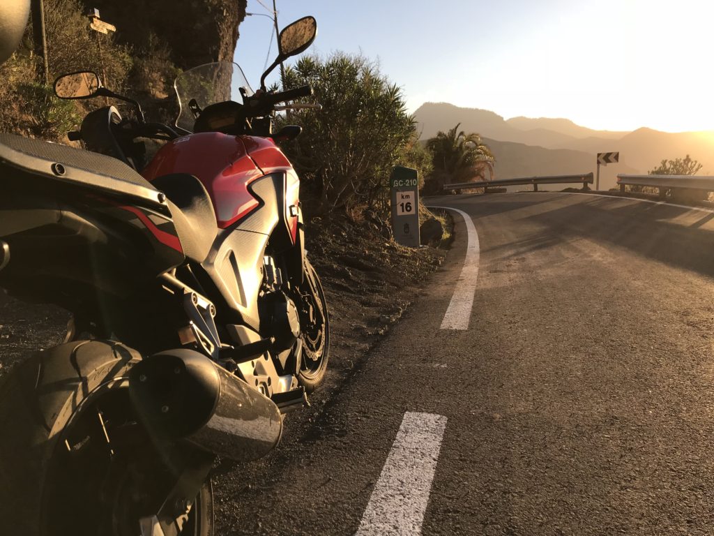 rental Motorbike parked at the Gran Canaria 210 road to La Aldea de San Nicolas Gran Canaria