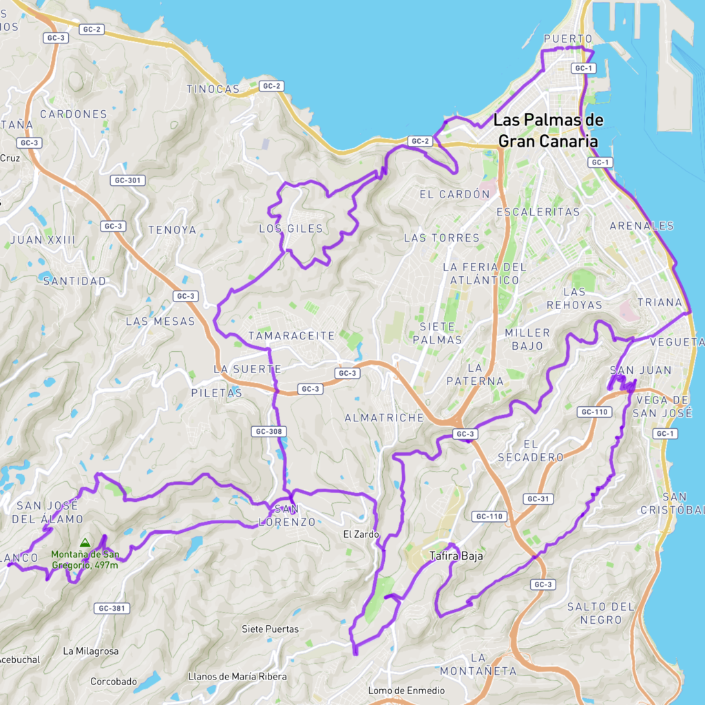 Karte mit Mountainbike Routen in Las Palmas de Gran Canaria